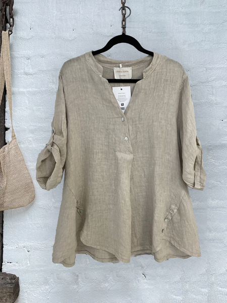 

Vacation Loose Half Open Collar Buttoned Shirt, Khaki, Tunics