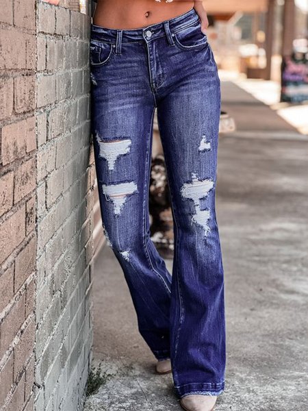 

Denim Loose Plain Casual Jeans, Dark blue, Jeans