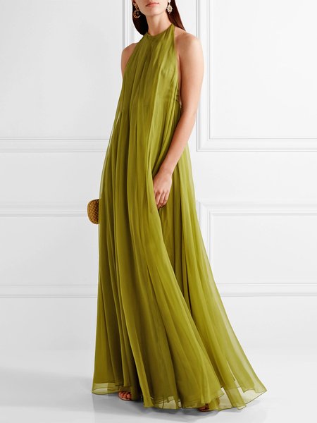 

Plain Halter Vacation Loose Long Dress, As picture, Maxi Dresses