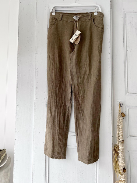 

Linen Cotton And Linen Plain Pants, Khaki, Bottoms