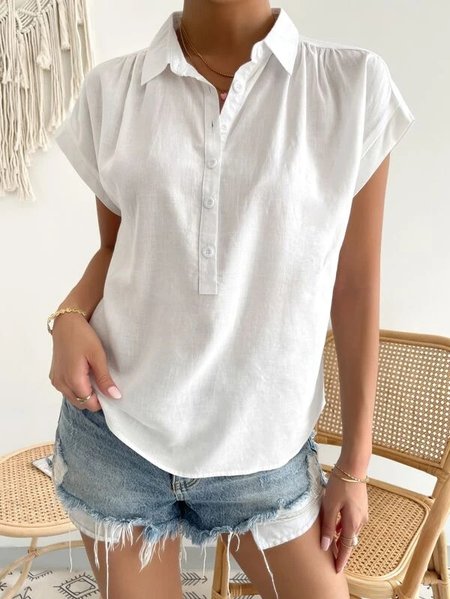 

Shawl Collar Loose Plain Casual Shirt, White, Blouses & Shirts