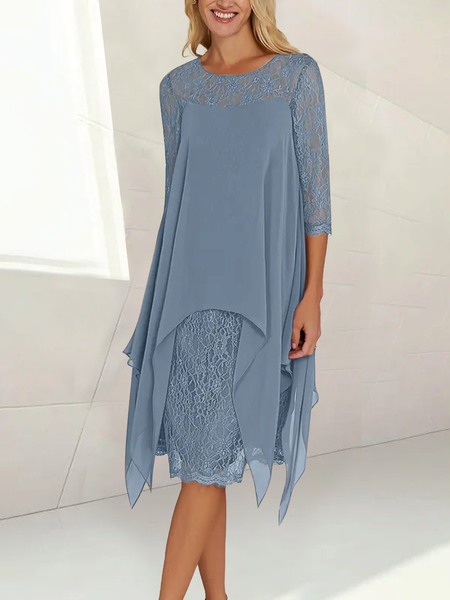 

Crew Neck Plain Regular Fit Urban Dress MOTHER OF THE BRIDE DRESS, Blue, Formal Dresses