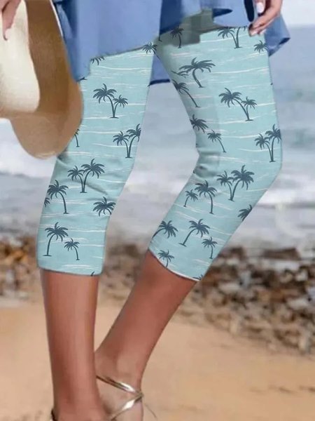 

Casual Coconut Tree Regular Fit Leggings, Blue, Leggings