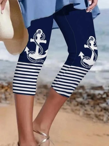 

Casual Loose Striped Leggings, Blue, Leggings