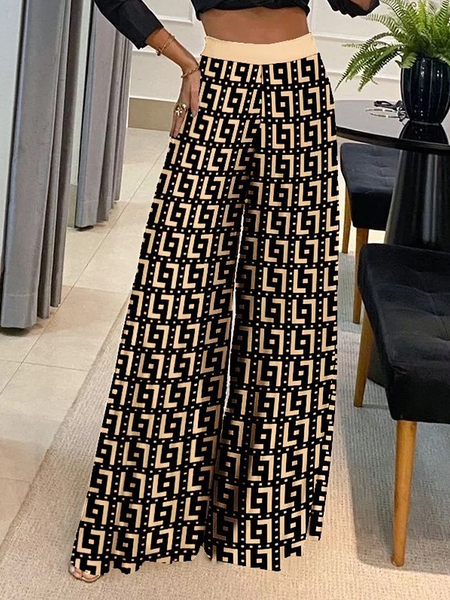 

Urban Geometric Loose Fashion Wide leg Long Pants, As picture, Pants