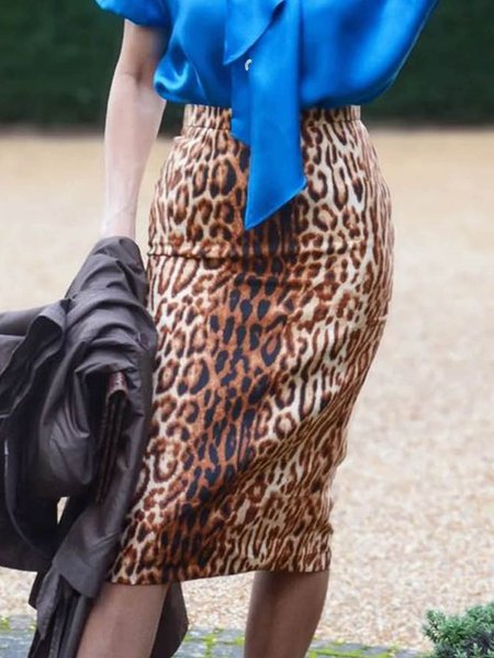 

Elegant Regular Fit Leopard Skirt, Skirts