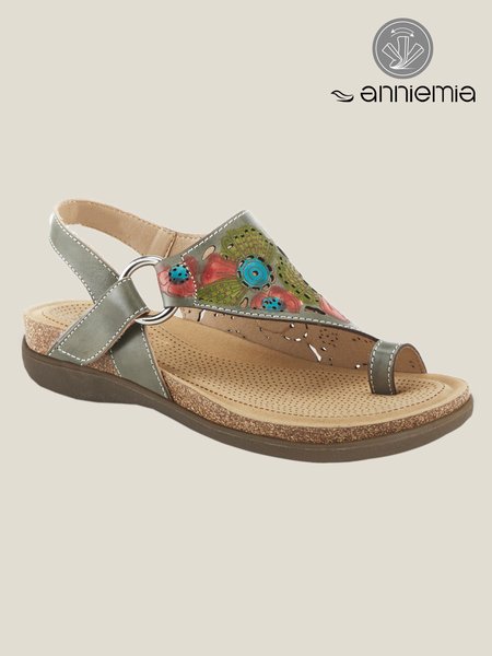 

Vintage Green Hollow out Floral Thong Sandals, Sandals