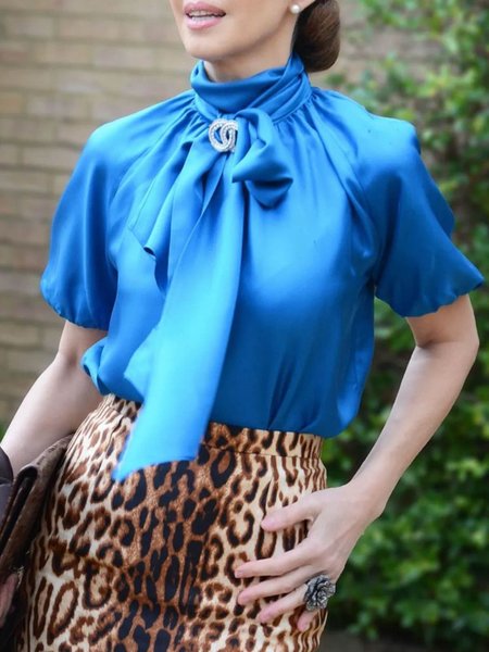 

Plain Satin Elegant Loose Blouse, Blue, Blouses and Shirts