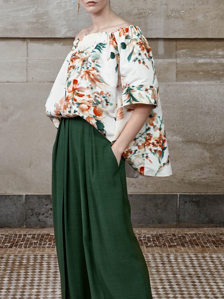 

Loose Floral Elegant Cold Shoulder Short sleeve Shirt, White, Blouses and Shirts