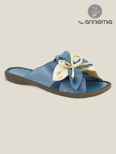 

Blue Color Block Applique Comfy Slide Sandals, Sandals