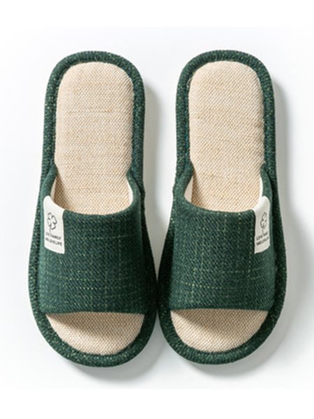 

Linen Indoor Cotton Linen Home Slippers, Green, Slippers