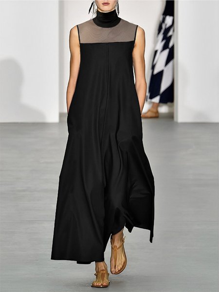

Turtleneck Simple Sleeveless Plain Maxi Dress, Black, Maxi Dresses