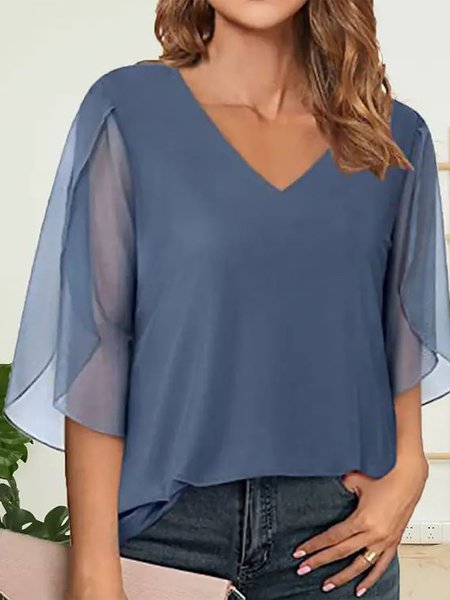 

Elegant V Neck Blouse, Light blue, Shirts & Blouses
