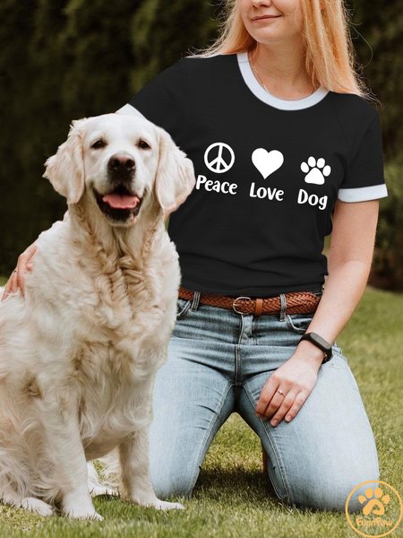 

Lilicloth X Funnpaw Women's Peace Love Dog T-Shirt, Black, T-shirts