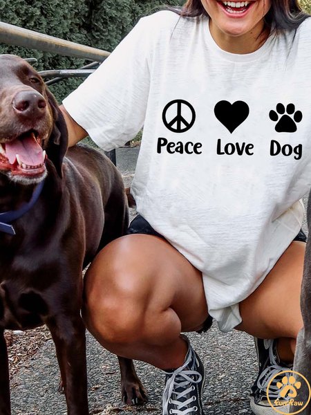 

Lilicloth X Funnpaw Women's Peace Love Dog T-Shirt, White, T-shirts