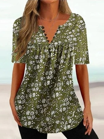 

Vacation Floral V Neck Shirt, Green, Shirts & Blouses