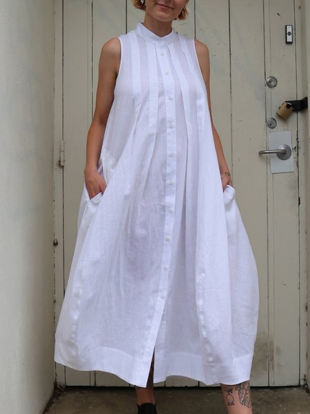 

Shirt Collar Plain Elegant Regular Fit Midi Dress, White, Midi Dresses