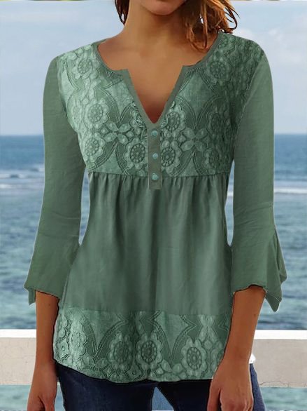 

Notched Plain Casual Shirt, Green, Shirts & Blouses