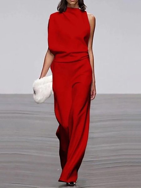 

Plain Urban Half Turtleneck Regular Fit Jumpsuit, Red, Jumpsuits