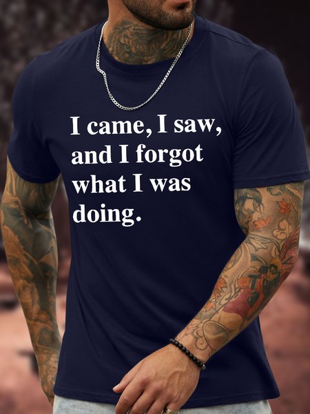 

Men's I Came I Saw And I Forgot What I Was Doing Funny Graphic Printing Casual Text Letters Cotton T-Shirt, Purplish blue, T-shirts