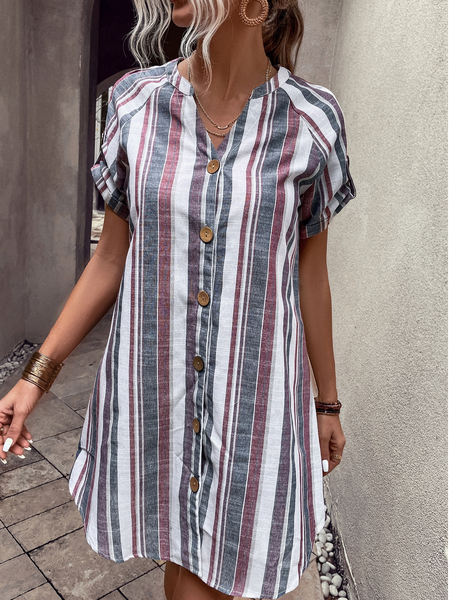 

Loose Stand Collar Casual Striped Dress, Gray, Dresses