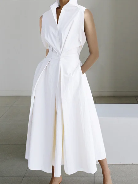 Daily White Urban Cotton Shirt Dress, Maxi Dresses