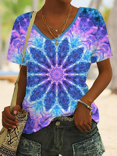 

Hippie Mandala Loose Short Sleeve T-Shirt, Purple, T-Shirts