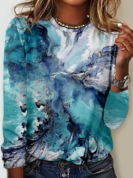 

Women's Abstract Sea Art Print Casual Shirt, Blue, Long sleeves