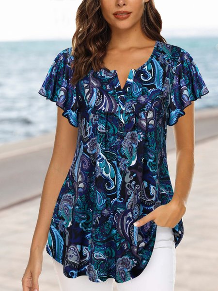 Loose Crew Neck Paisley Casual Tunic