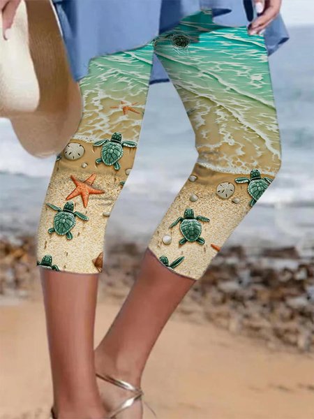 

Vacation Regular Fit Marine Life Leggings, Blue, Leggings
