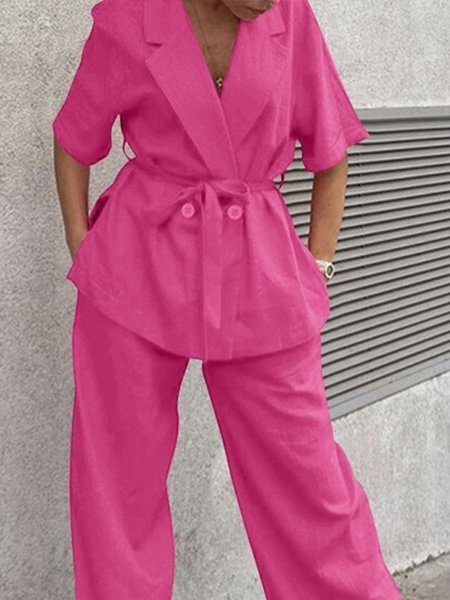 

Lapel Collar Urban Plain Regular Fit Blazer, Rose red, Blazers