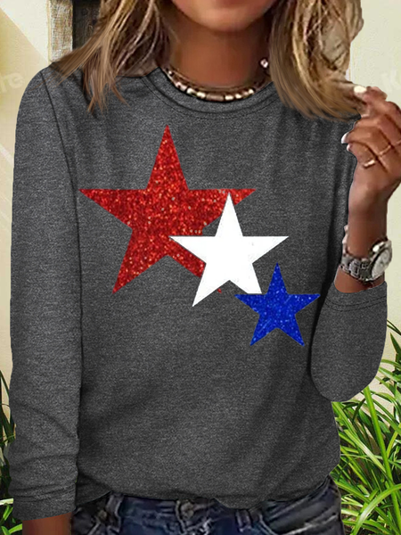 

Women's star glitter Flag Casual Shirt, Gray, Long sleeves