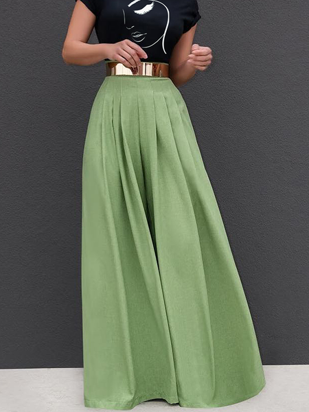 

Loose Urban Plain Fashion Wide leg Long Pants, Green, Pants