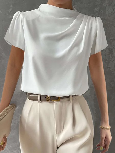 

Asymmetrical Elegant Plain Regular Fit Shirt, White, Blouses and Shirts