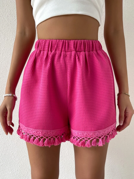 

Loose Casual Lace Plain Shorts, Pink, Shorts