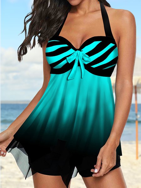 

Casual Abstract Printing Scoop Neck Tankini, Blue, swimwear>>Tankinis