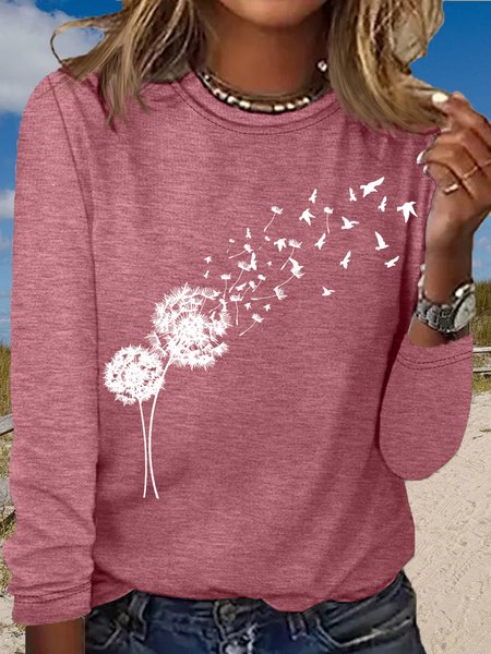 

Women's Dandelion with Birds Long Sleeve Shirt, Rose red, Long sleeves