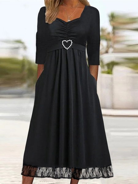 

V Neck Casual Regular Fit Dress, Black, Dresses