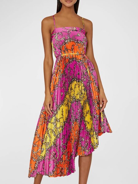 

Daily Floral Regular Fit Spaghetti Elegant Dress, Rose red, Midi Dresses