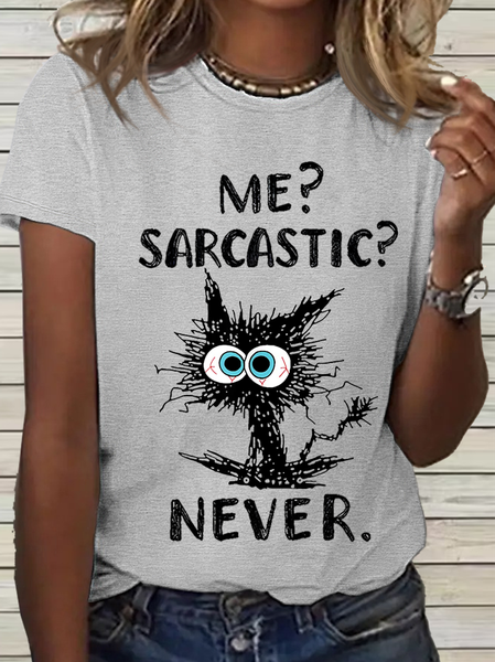 

Women's Funny Cat Quote Me Sarcastic Never Cotton Casual Loose Crew Neck T-Shirt, Light gray, T-shirts