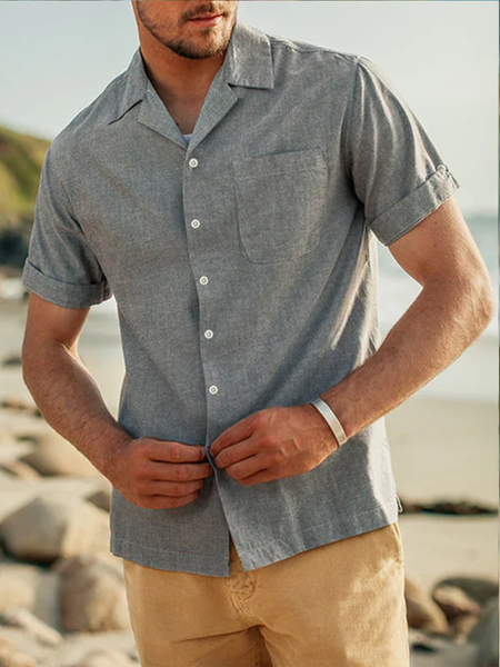

Plain Chest Pocket Short Sleeve Casual Shirt, Gray, Men Shirts