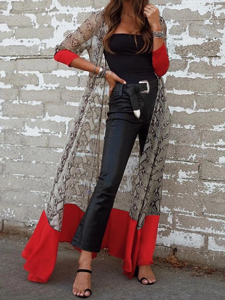 

Loose Urban Snakeskin V neck Three Quarter Long Kimono, Others