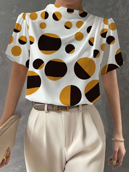 

Elegant Asymmetrical Regular Fit Polka Dots Shirt, Yellow, Blouses and Shirts