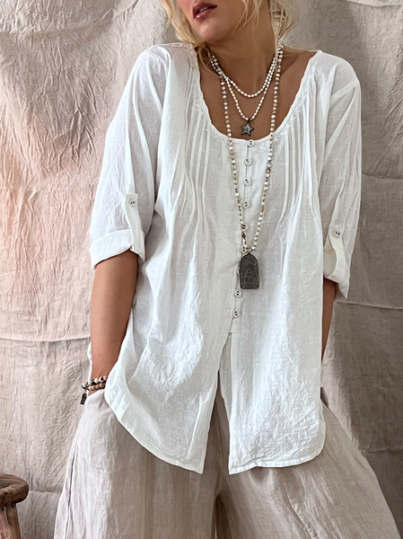

Casual Cotton And Linen Blouse, White, Shirts & Blouses
