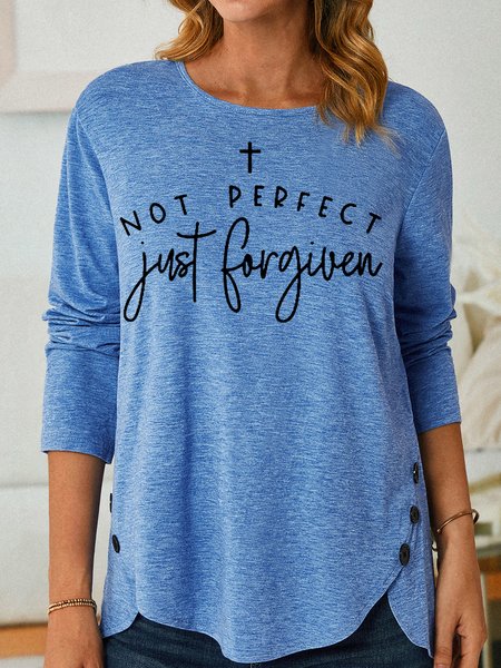 

Women's Not Perfect Just Forgiven Casual Long-Sleeve Crew Neck Shirt, Blue, Long sleeves