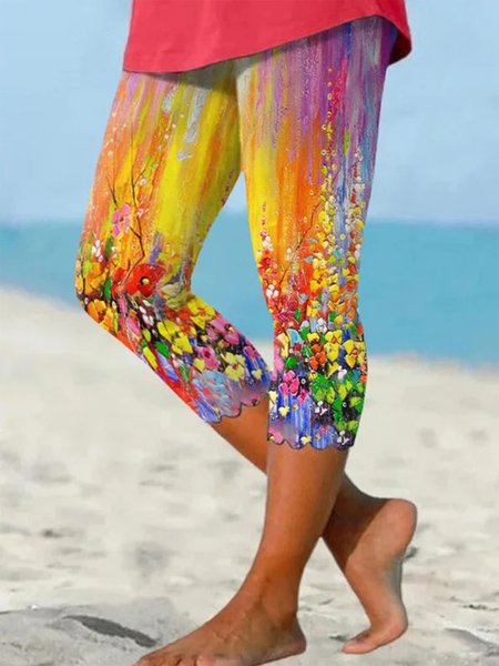 

Casual Floral Regular Fit Leggings, Multicolor, Leggings