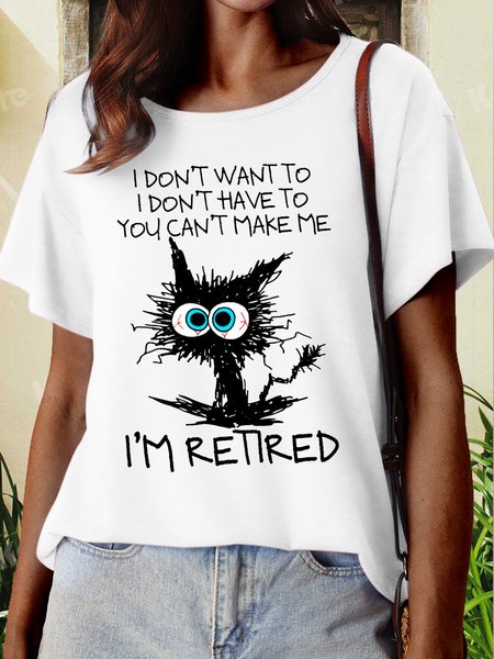 

Women's I'm Retired Funny Letter Crew Neck Casual T-Shirt, White, T-shirts
