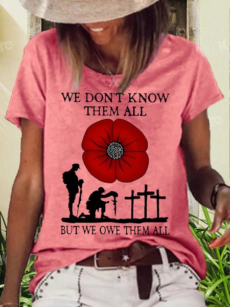 

Women's Anzac Day Lest We Forget We Don't Know Them All But We Own Them Crew Neck Casual T-Shirt, Red, T-shirts