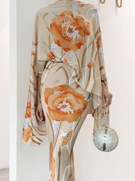 

Regular Fit Elegant Boat Neck Floral Shirt, Orange, Blouses and Shirts