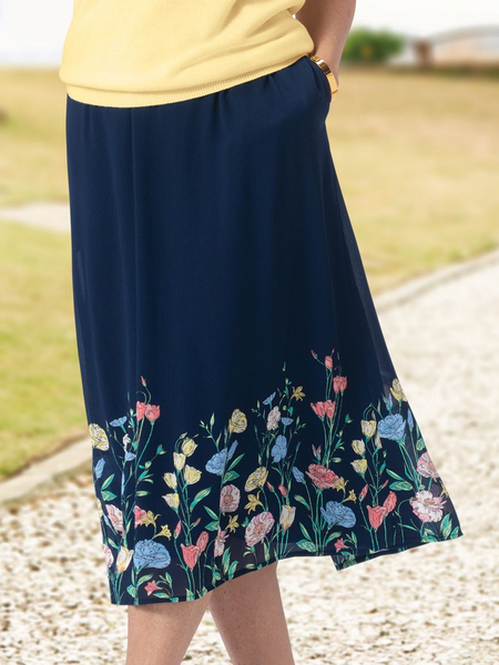 

Loose Floral Vacation Skirt, Deep blue, Skirts
